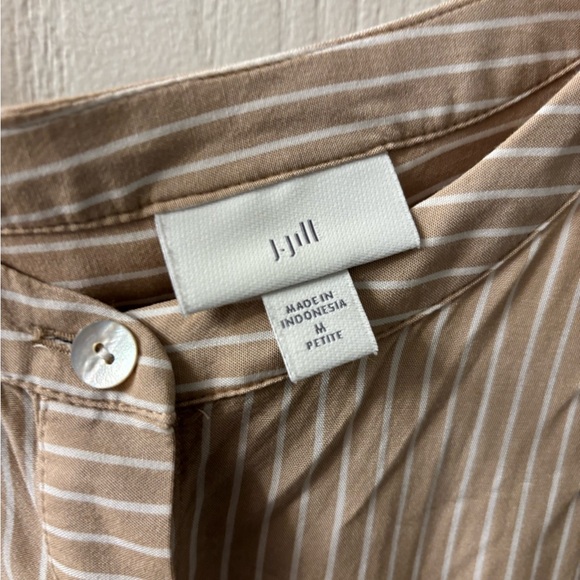 J. Jill Beige and White Striped Button-Front Blouse - Picture 2 of 3